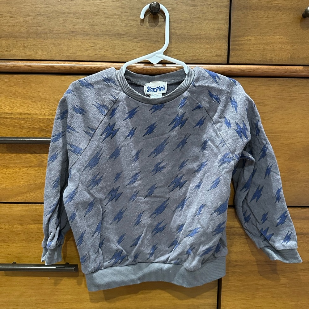 Siaomimi Gray and Blue Lightning Sweatshirt, Size 18 Months
